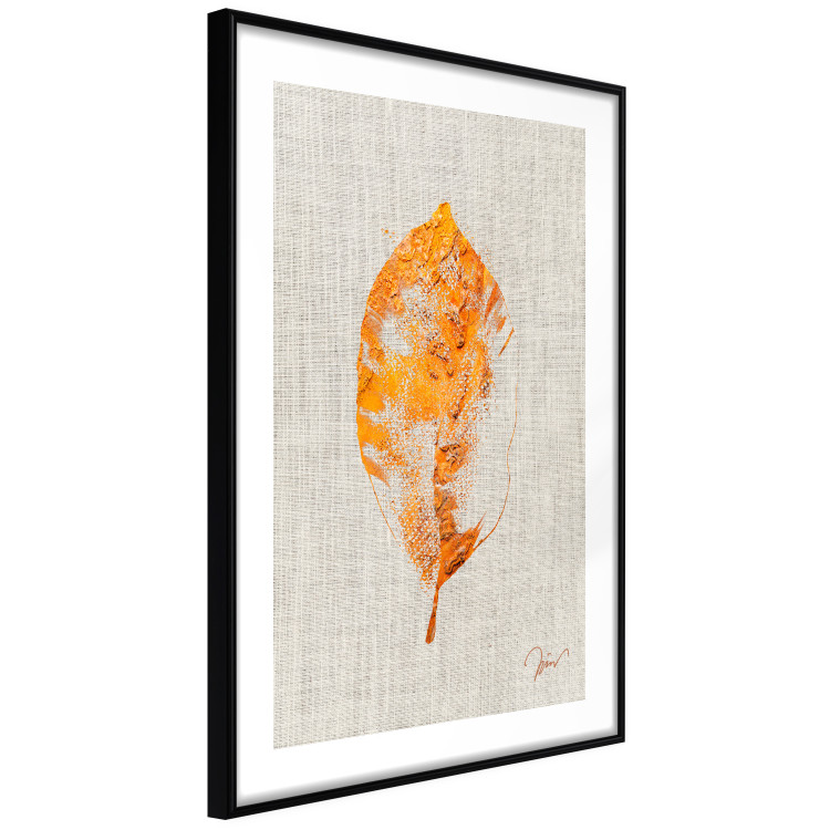 Poster Golden Flora - orange autumn leaf on grey fabric texture 123789 additionalImage 11