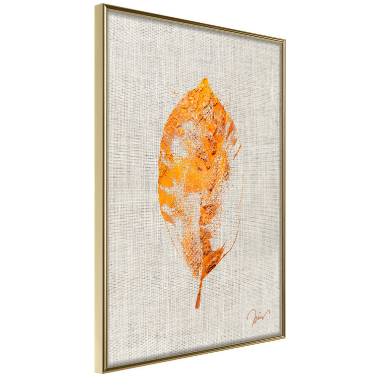 Poster Golden Flora - orange autumn leaf on grey fabric texture 123789 additionalImage 12