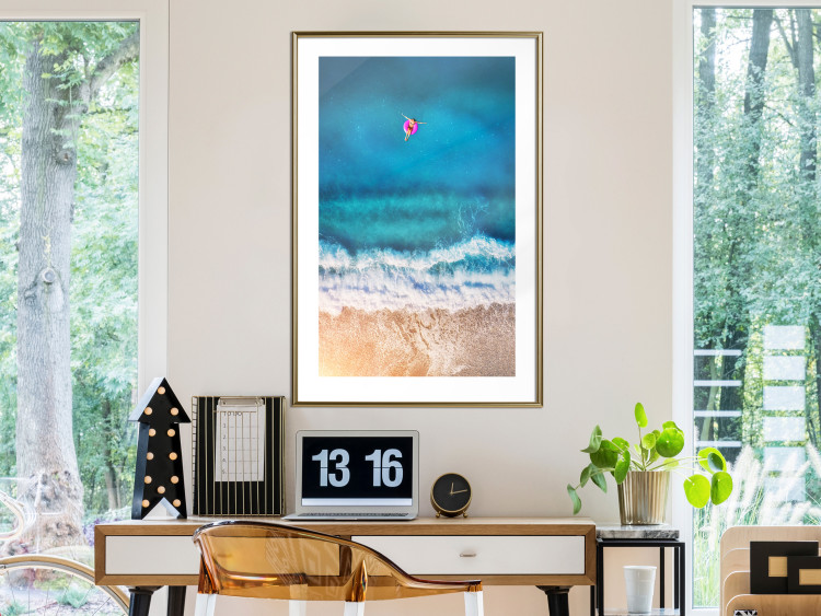 Poster Sea Bathing - woman on float in sand and blue sea background 123989 additionalImage 15