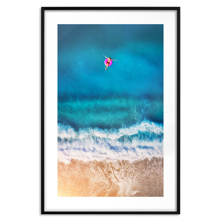 Poster Sea Bathing - woman on float in sand and blue sea background 123989 additionalImage 17