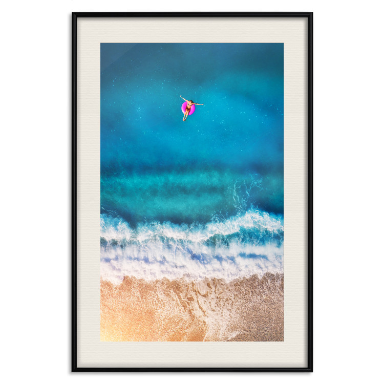 Poster Sea Bathing - woman on float in sand and blue sea background 123989 additionalImage 18