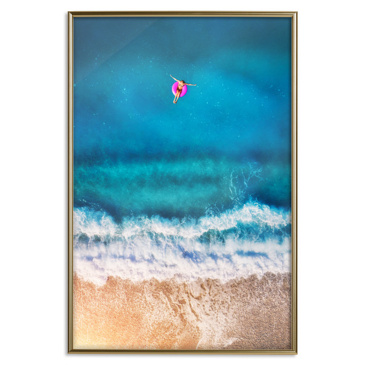 Poster Sea Bathing - woman on float in sand and blue sea background 123989 additionalImage 16