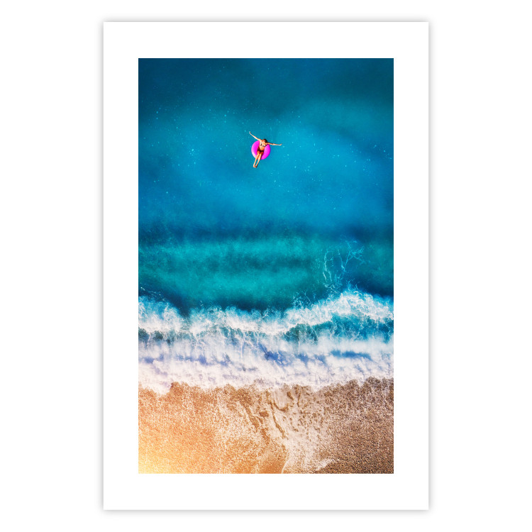Poster Sea Bathing - woman on float in sand and blue sea background 123989 additionalImage 25