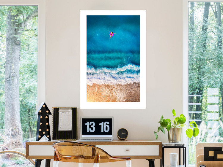 Poster Sea Bathing - woman on float in sand and blue sea background 123989 additionalImage 4