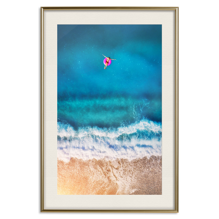 Poster Sea Bathing - woman on float in sand and blue sea background 123989 additionalImage 19