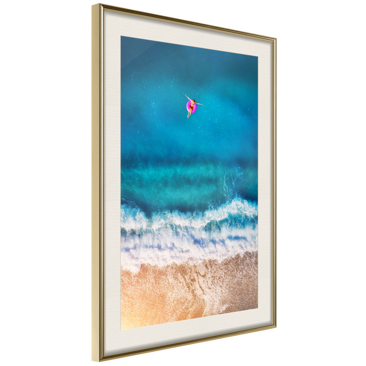 Poster Sea Bathing - woman on float in sand and blue sea background 123989 additionalImage 2