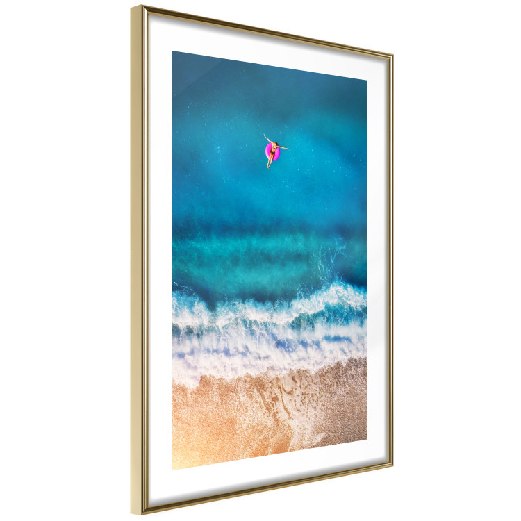 Poster Sea Bathing - woman on float in sand and blue sea background 123989 additionalImage 8