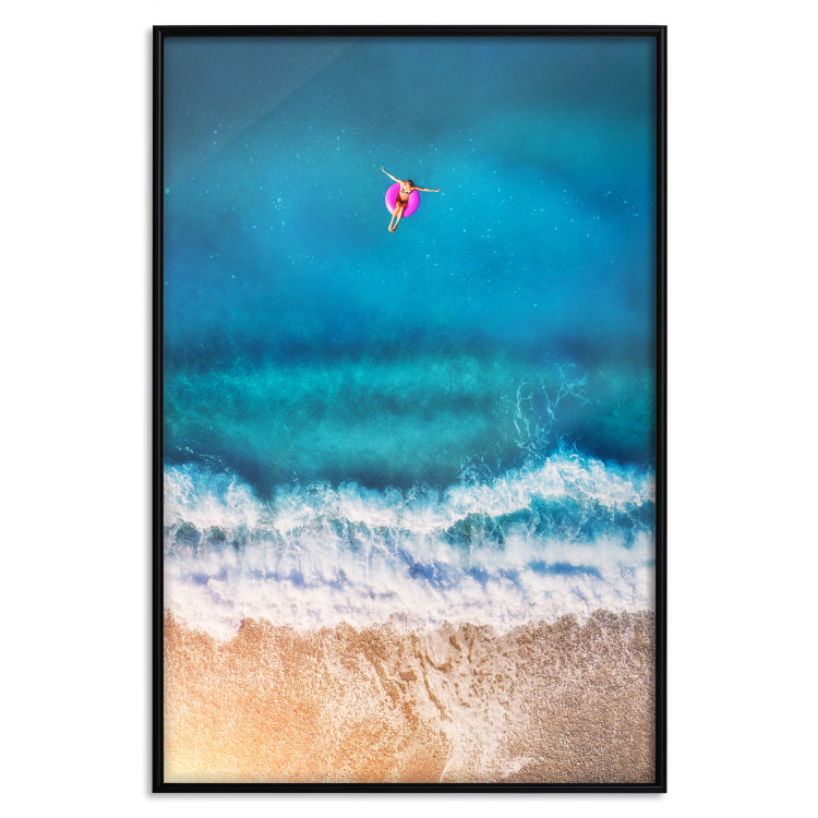 Poster Sea Bathing - woman on float in sand and blue sea background 123989 additionalImage 18