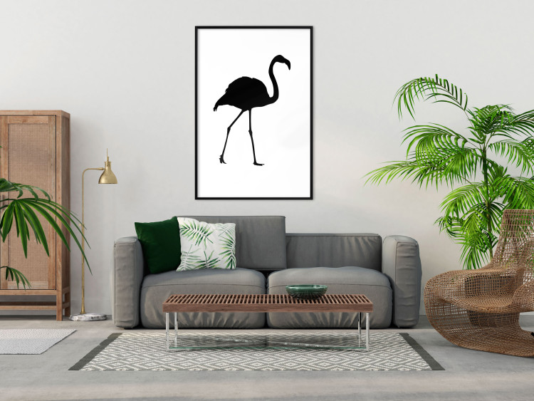 Poster Black Flamingo - figure of a black bird on a contrasting white background 125089 additionalImage 3