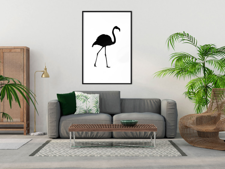 Poster Black Flamingo - figure of a black bird on a contrasting white background 125089 additionalImage 4