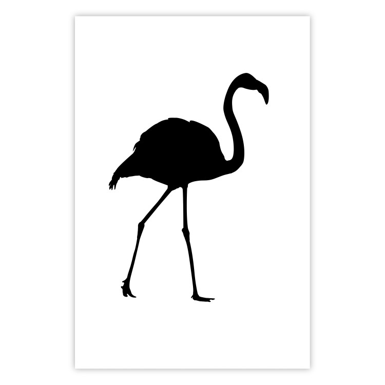 Poster Black Flamingo - figure of a black bird on a contrasting white background 125089