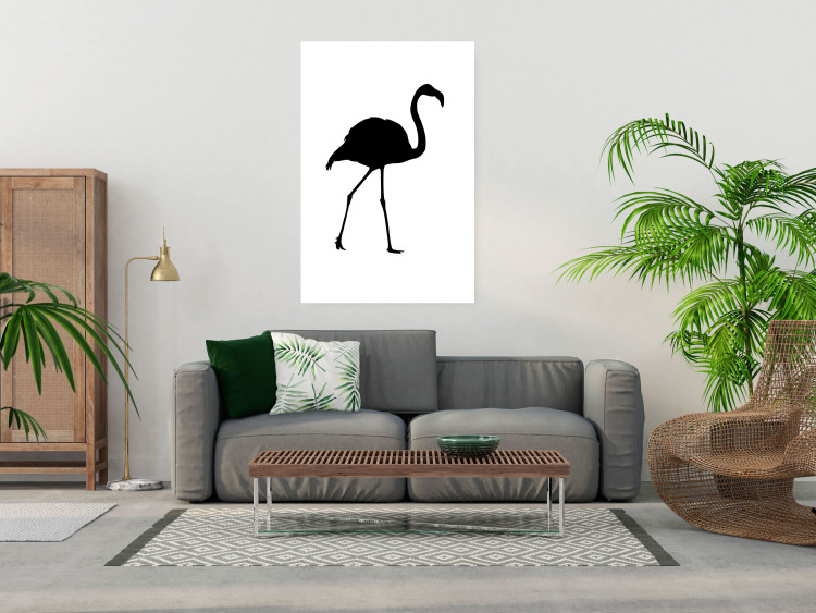 Poster Black Flamingo - figure of a black bird on a contrasting white background 125089 additionalImage 17