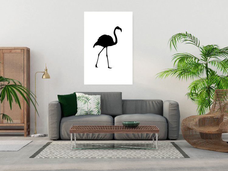 Poster Black Flamingo - figure of a black bird on a contrasting white background 125089 additionalImage 2