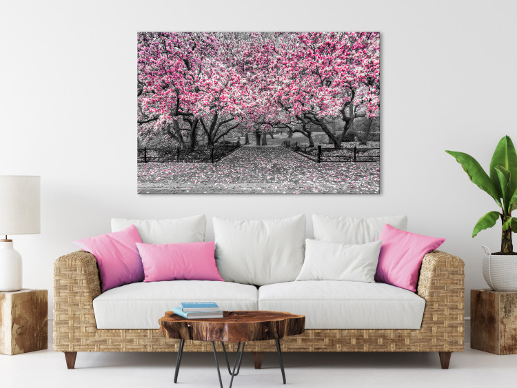 Canvas Print Magnolia Park (1-part) wide - pink flowers in a gray setting 128789 additionalImage 3