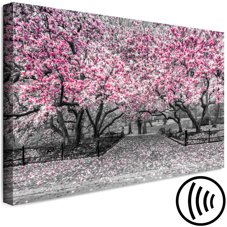 Canvas Print Magnolia Park (1-part) wide - pink flowers in a gray setting 128789 additionalImage 6