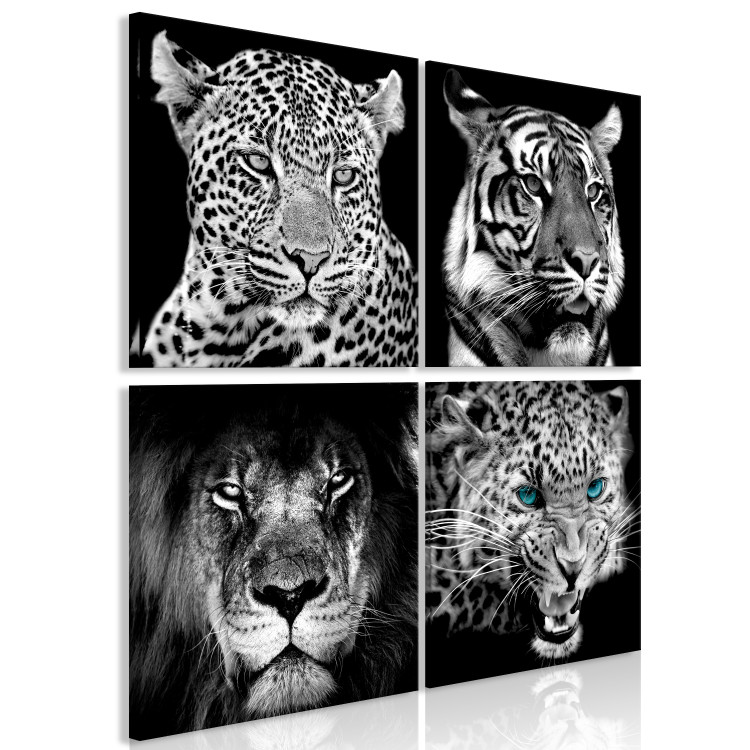 Canvas Print Big Cats (4-piece) - black and white lions in an oriental ambiance 129889 additionalImage 2