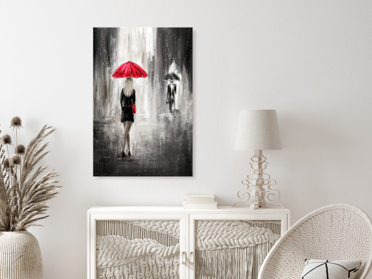 Canvas Print Rainy Encounter (1-piece) Vertical - landscape of a couple with umbrella 135089 additionalImage 3