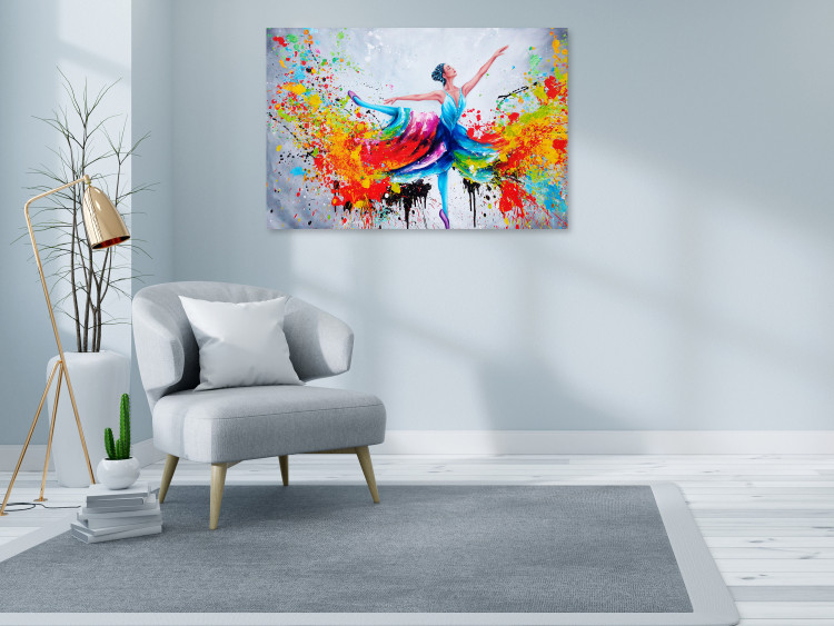 Canvas Art Print Ballerina (1-piece) Wide - dancing woman in a colorful dress 136989 additionalImage 3