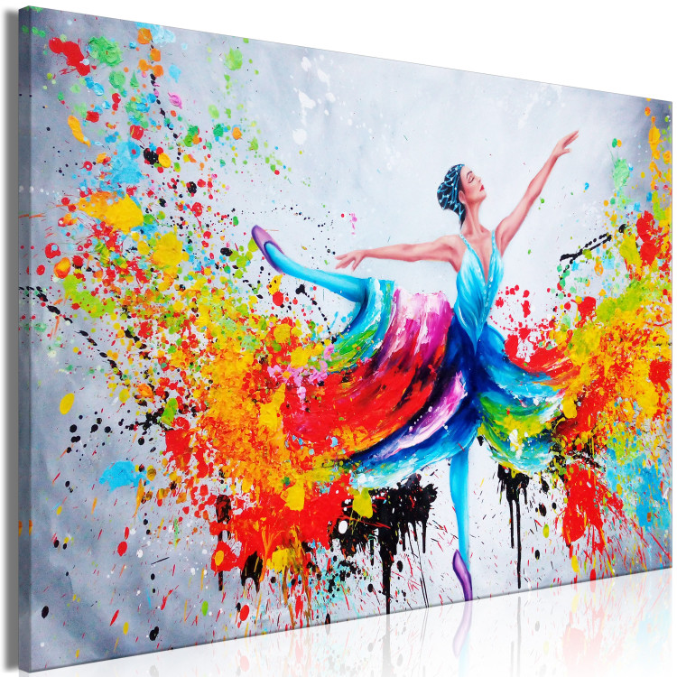 Canvas Art Print Ballerina (1-piece) Wide - dancing woman in a colorful dress 136989 additionalImage 2