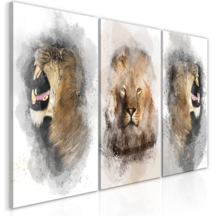 Canvas Print Lion Portrait (3-piece) - wild cat from three different perspectives 138689 additionalImage 2