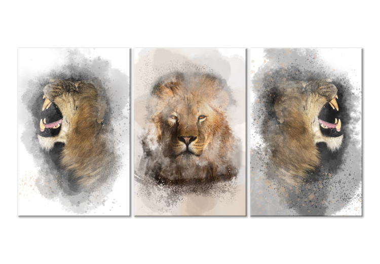 Canvas Print Lion Portrait (3-piece) - wild cat from three different perspectives 138689