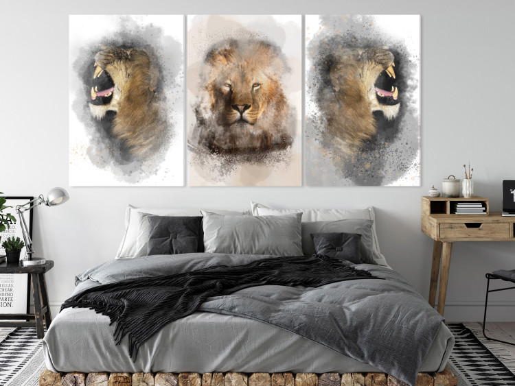 Canvas Print Lion Portrait (3-piece) - wild cat from three different perspectives 138689 additionalImage 3