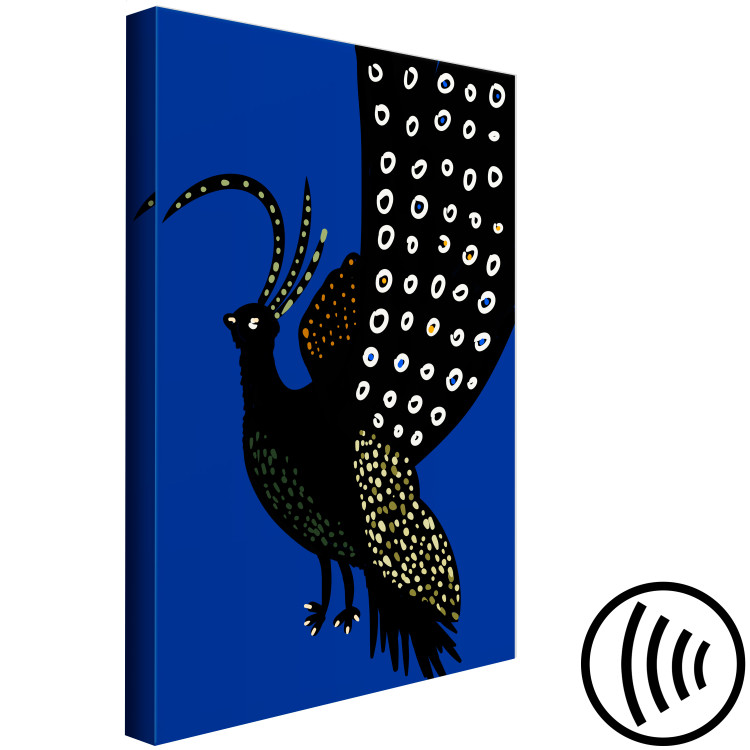 Canvas Art Print Oriental Peacock (1-piece) Vertical - black bird on navy background 142489 additionalImage 6