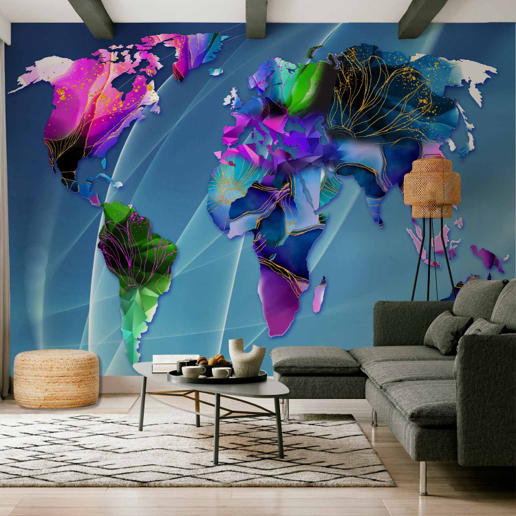 Wall Mural Abstraction with continents - colourful world map with colourful patterns 142989
