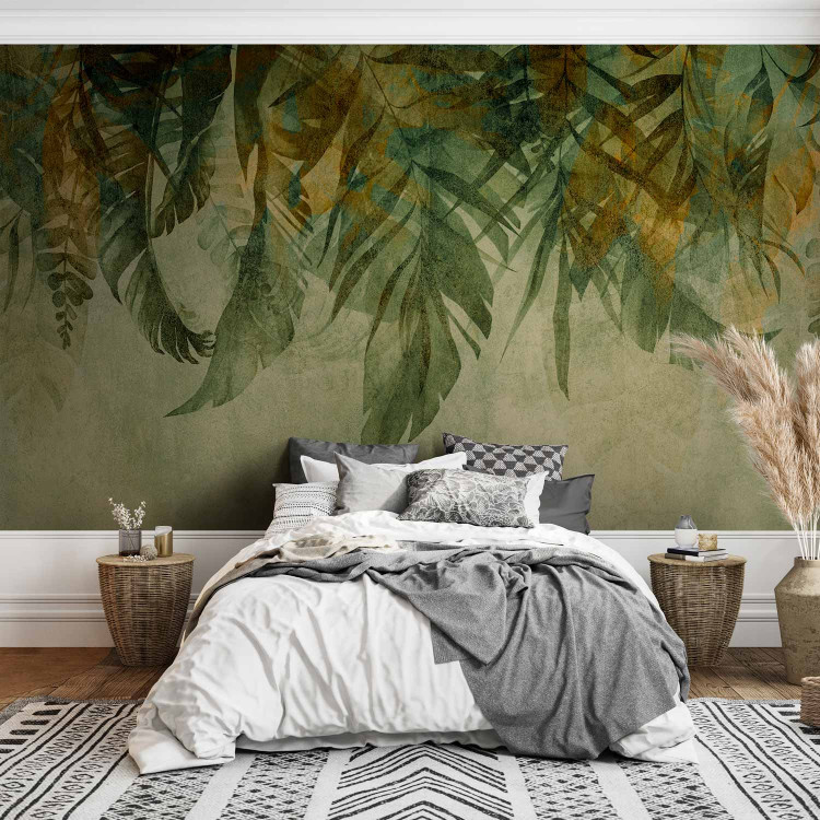 Photo Wallpaper Curtain of plants - landscape with a loose composition of leaves in shades of green 144489 additionalImage 2