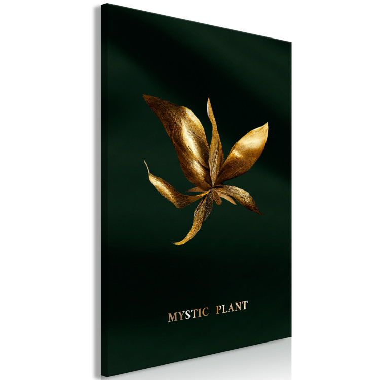 Canvas Art Print Mystical Plant (1-piece) - landscape with golden leaves on a black background 148889 additionalImage 2
