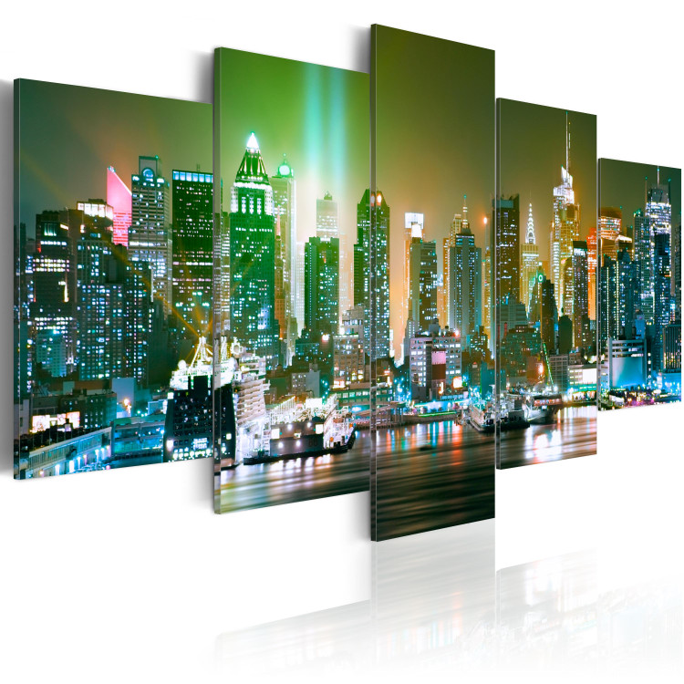 Canvas Art Print Nighttime Exoticism (5-piece) - New York City in colorful city lights 149089 additionalImage 2