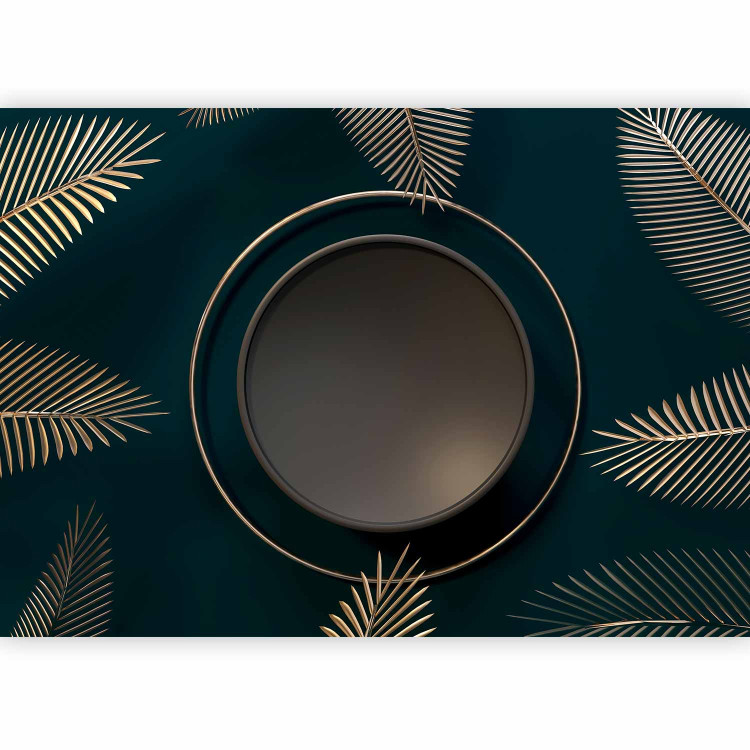Photo Wallpaper Composition of circles and plants - circles and palm leaves on a green background 150889 additionalImage 1