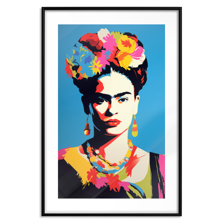Wall Poster Blue Portrait - Frida Kahlo With Flowers in Her Hair in Pop-Art Style 152189 additionalImage 22