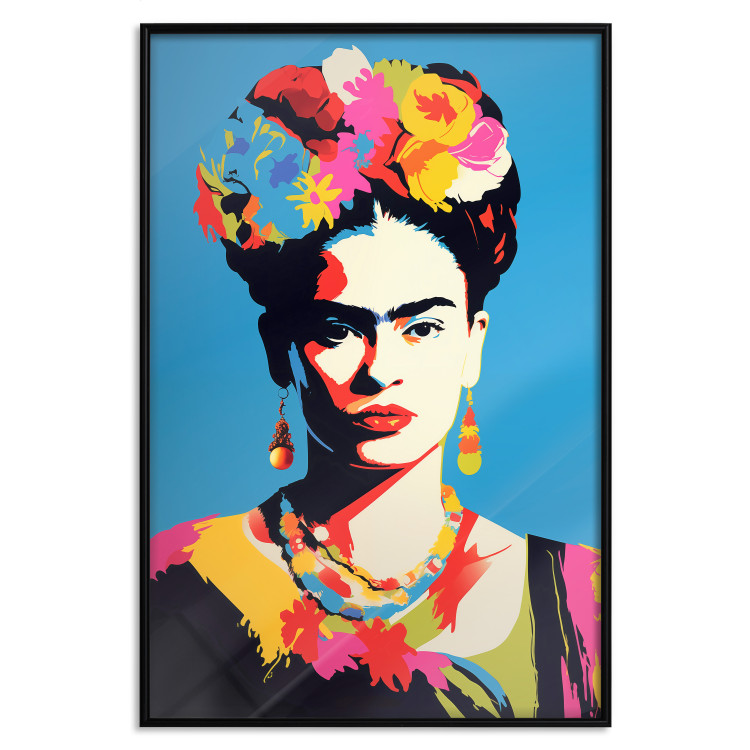 Wall Poster Blue Portrait - Frida Kahlo With Flowers in Her Hair in Pop-Art Style 152189 additionalImage 17