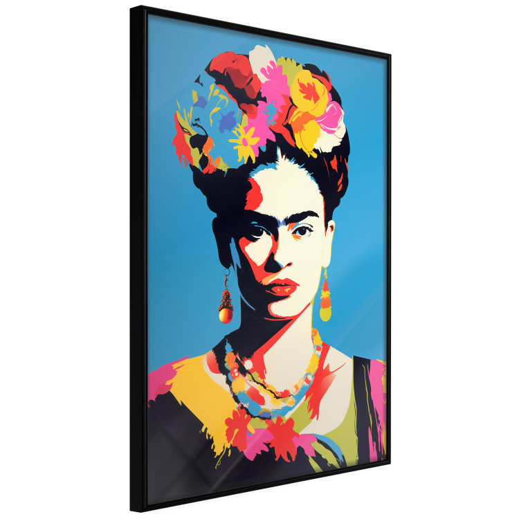 Wall Poster Blue Portrait - Frida Kahlo With Flowers in Her Hair in Pop-Art Style 152189 additionalImage 5