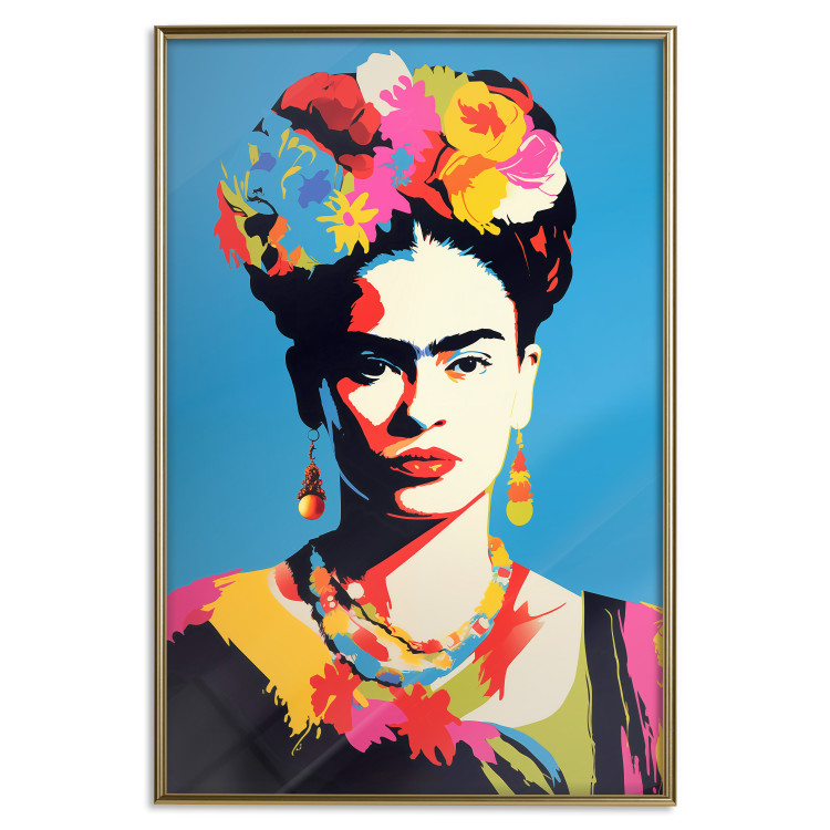 Wall Poster Blue Portrait - Frida Kahlo With Flowers in Her Hair in Pop-Art Style 152189 additionalImage 19