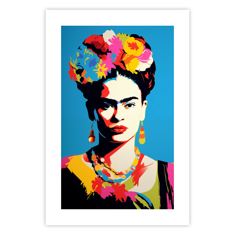 Wall Poster Blue Portrait - Frida Kahlo With Flowers in Her Hair in Pop-Art Style 152189 additionalImage 15