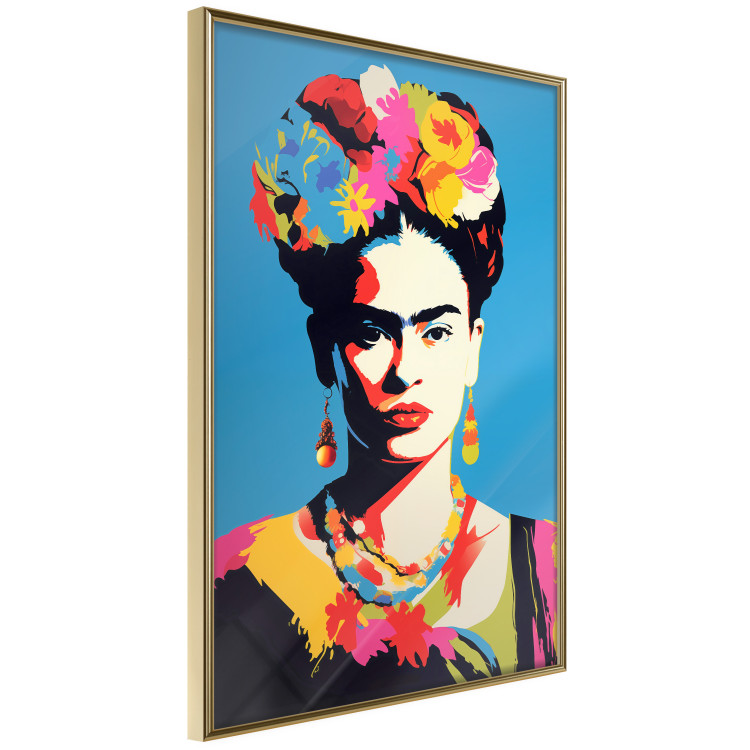 Wall Poster Blue Portrait - Frida Kahlo With Flowers in Her Hair in Pop-Art Style 152189 additionalImage 7
