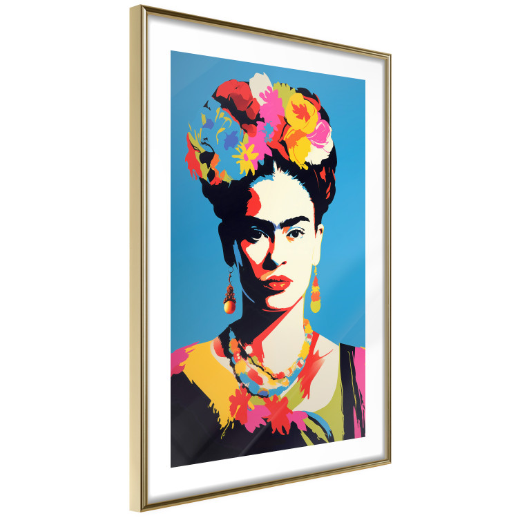 Wall Poster Blue Portrait - Frida Kahlo With Flowers in Her Hair in Pop-Art Style 152189 additionalImage 6