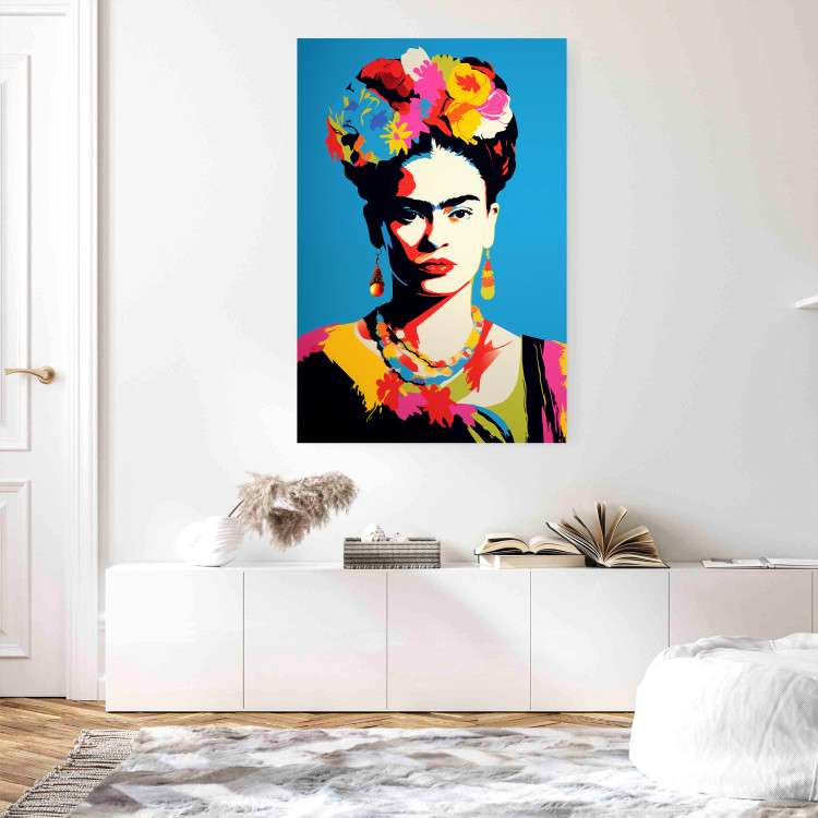 Wall Poster Blue Portrait - Frida Kahlo With Flowers in Her Hair in Pop-Art Style 152189 additionalImage 11
