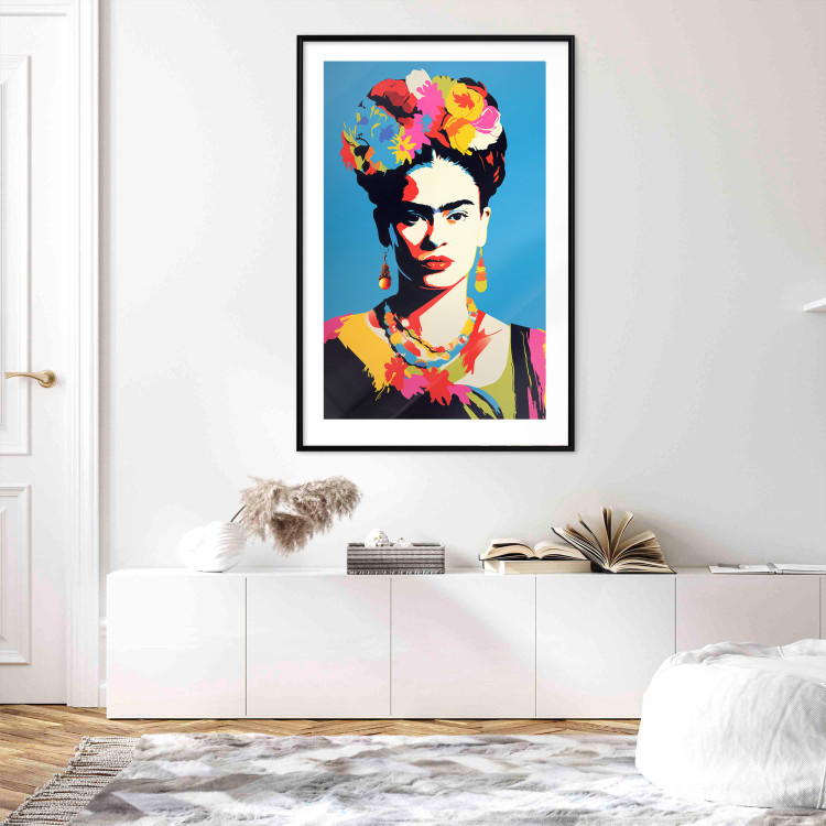 Wall Poster Blue Portrait - Frida Kahlo With Flowers in Her Hair in Pop-Art Style 152189 additionalImage 14