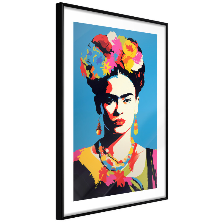 Wall Poster Blue Portrait - Frida Kahlo With Flowers in Her Hair in Pop-Art Style 152189 additionalImage 4