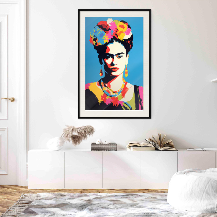 Wall Poster Blue Portrait - Frida Kahlo With Flowers in Her Hair in Pop-Art Style 152189 additionalImage 13