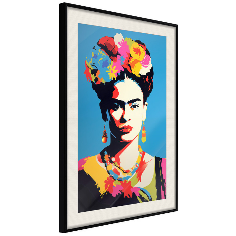 Wall Poster Blue Portrait - Frida Kahlo With Flowers in Her Hair in Pop-Art Style 152189 additionalImage 9
