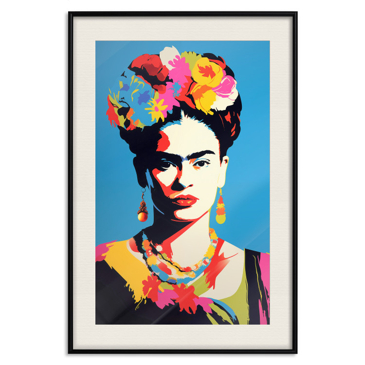 Wall Poster Blue Portrait - Frida Kahlo With Flowers in Her Hair in Pop-Art Style 152189 additionalImage 25