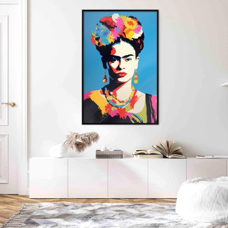 Wall Poster Blue Portrait - Frida Kahlo With Flowers in Her Hair in Pop-Art Style 152189 additionalImage 12