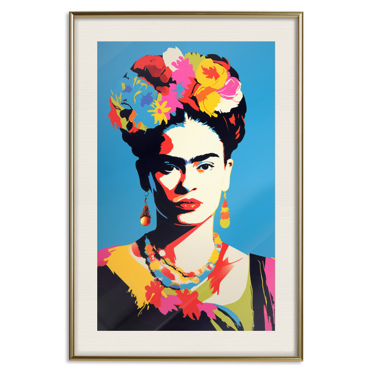 Wall Poster Blue Portrait - Frida Kahlo With Flowers in Her Hair in Pop-Art Style 152189 additionalImage 26