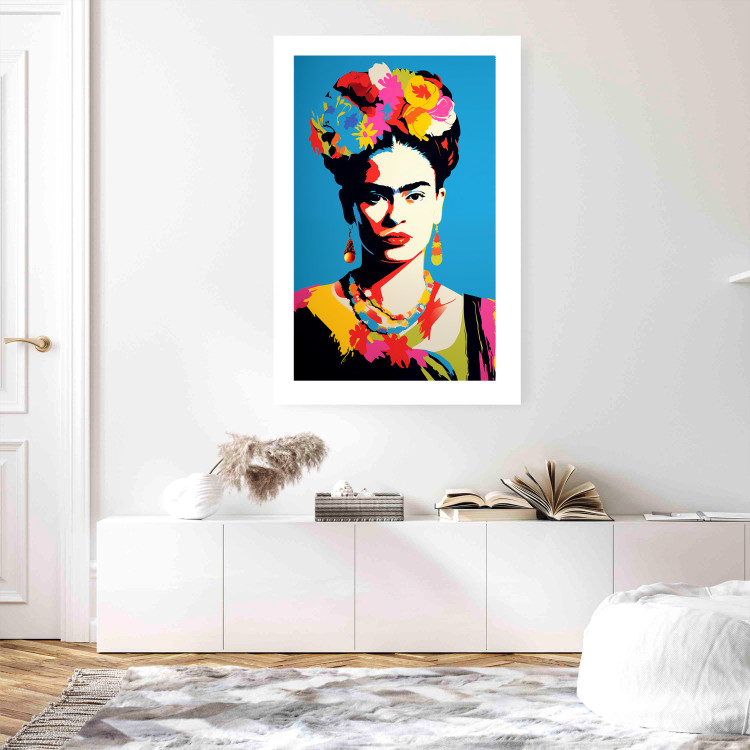 Wall Poster Blue Portrait - Frida Kahlo With Flowers in Her Hair in Pop-Art Style 152189 additionalImage 24