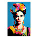 Wall Poster Blue Portrait - Frida Kahlo With Flowers in Her Hair in Pop-Art Style 152189