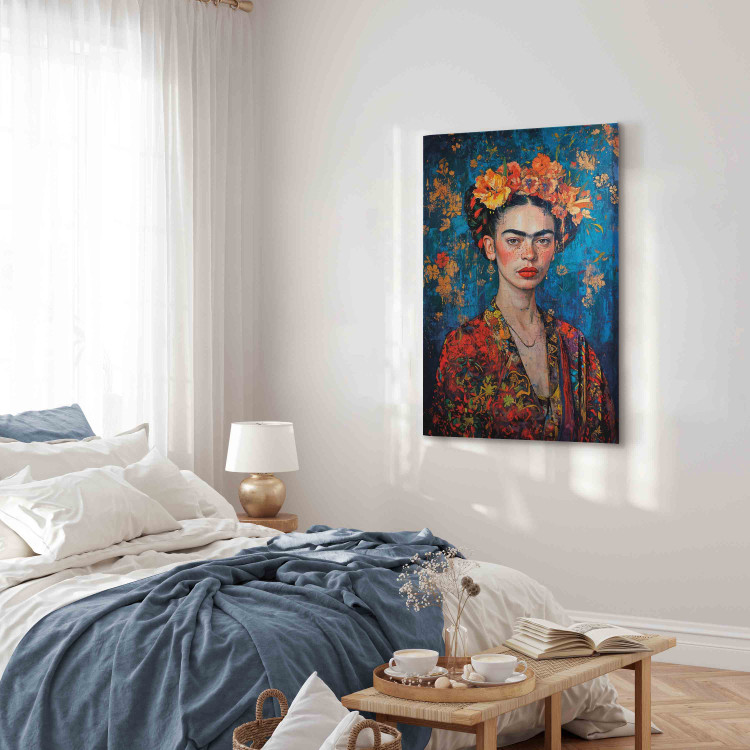 Canvas Portrait of Frida - Klimt-Style Composition on a Dark Blue Background 152289 additionalImage 4